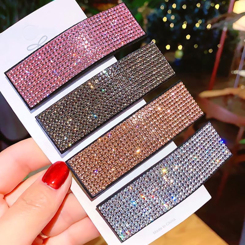 4PCS Women Shining Rhinestone Hairpins Crystal Barrettes Girl Kids Cute Geometric Hair Clips Korean Bangs Side Clip Hair Accessorie