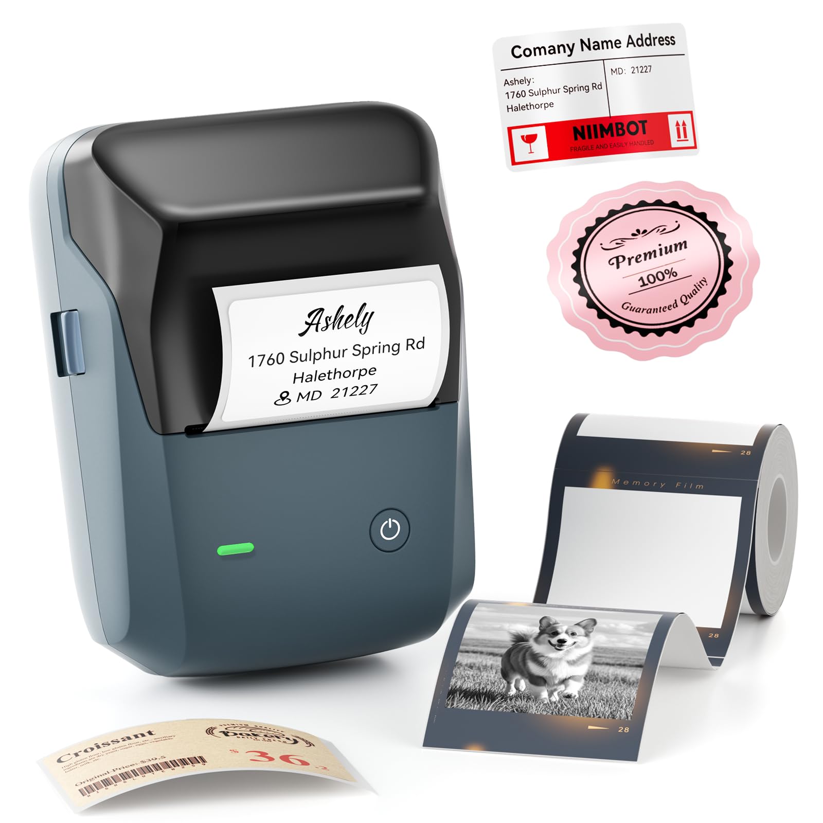 NIIMBOT B1 Pro Etikettendrucker mit 1 Etikett, 300 DPI Thermo-Etikettendrucker | Bluetooth-Etikettiermaschine für Zuhause, Büro, kleine Unternehmen, für Bastelarbeiten, Scrapbooking, Fotos, Meomo, Blau