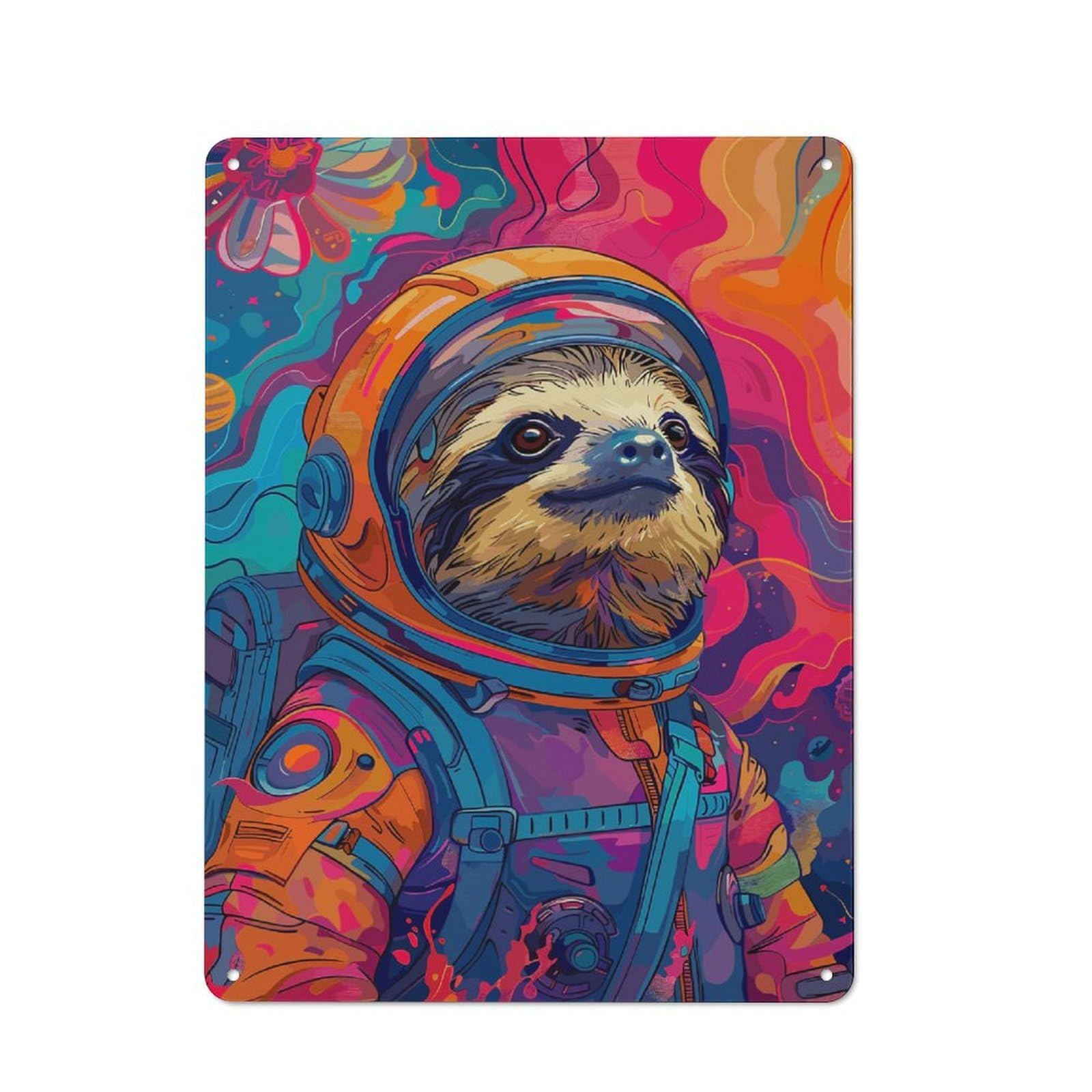 Junmoney Style-1 Tin Wall Plaque 40X30cm With Astronaut Sloth Space For Guest Room Or Hallway, A Decorative Christmas Gift For Home Decor Collectors