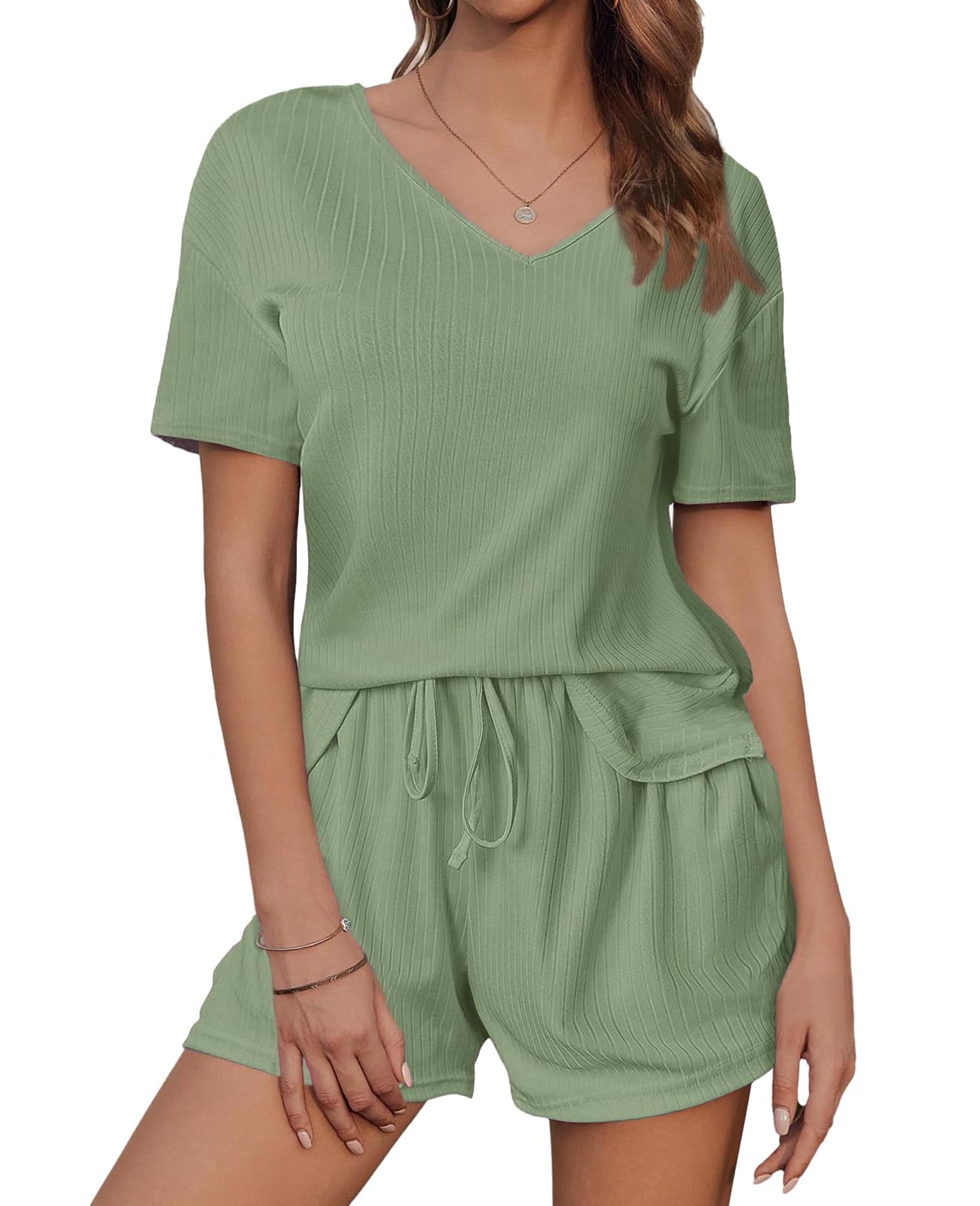 Conjunto Chandal Mujer Chándal Mujer Completo Verano Corto Cortos y Cuello en V Top Traje de 2 Piezas para Casual Running Conjuntos