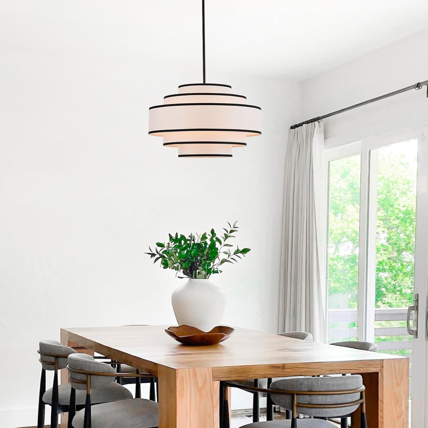 Tunkayli 19.7" Black Drum Chandelier with White Linen Lampshade 4-Light Modern Farmhouse Chandelier Light Fixture for Living Room, Dining Room, Kitchen Island, Foyer, Entryway Bedroom black-19.7"