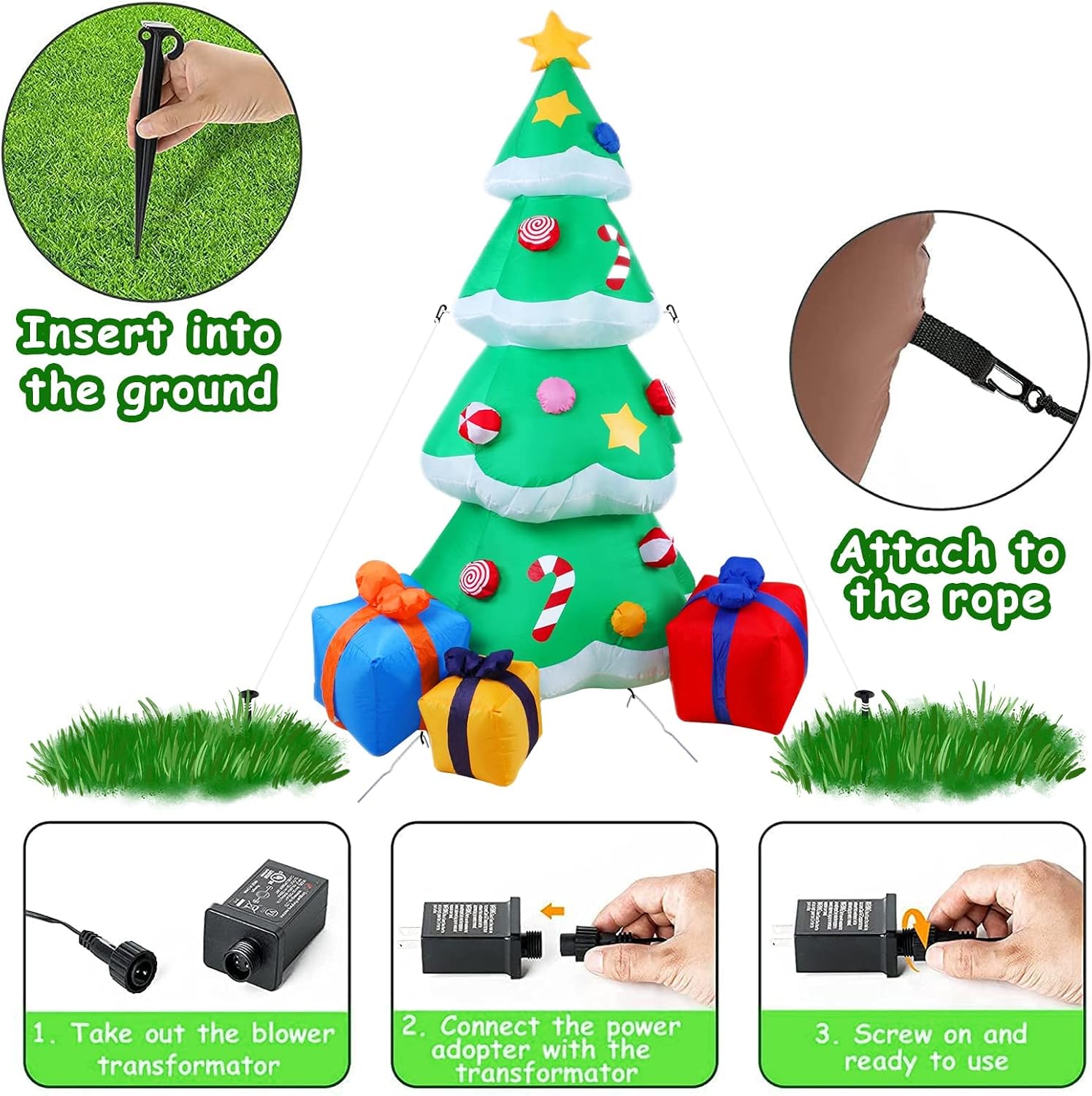 Rubikliss 8 FT Christmas Tree Inflatables Decorations, Blow Up Rotating LED Lights Xmas Trees with 3 Gift Boxes Inflatable Yard Decoration for Décor Holiday Xmas Party Indoor Outdoor Garden Lawn