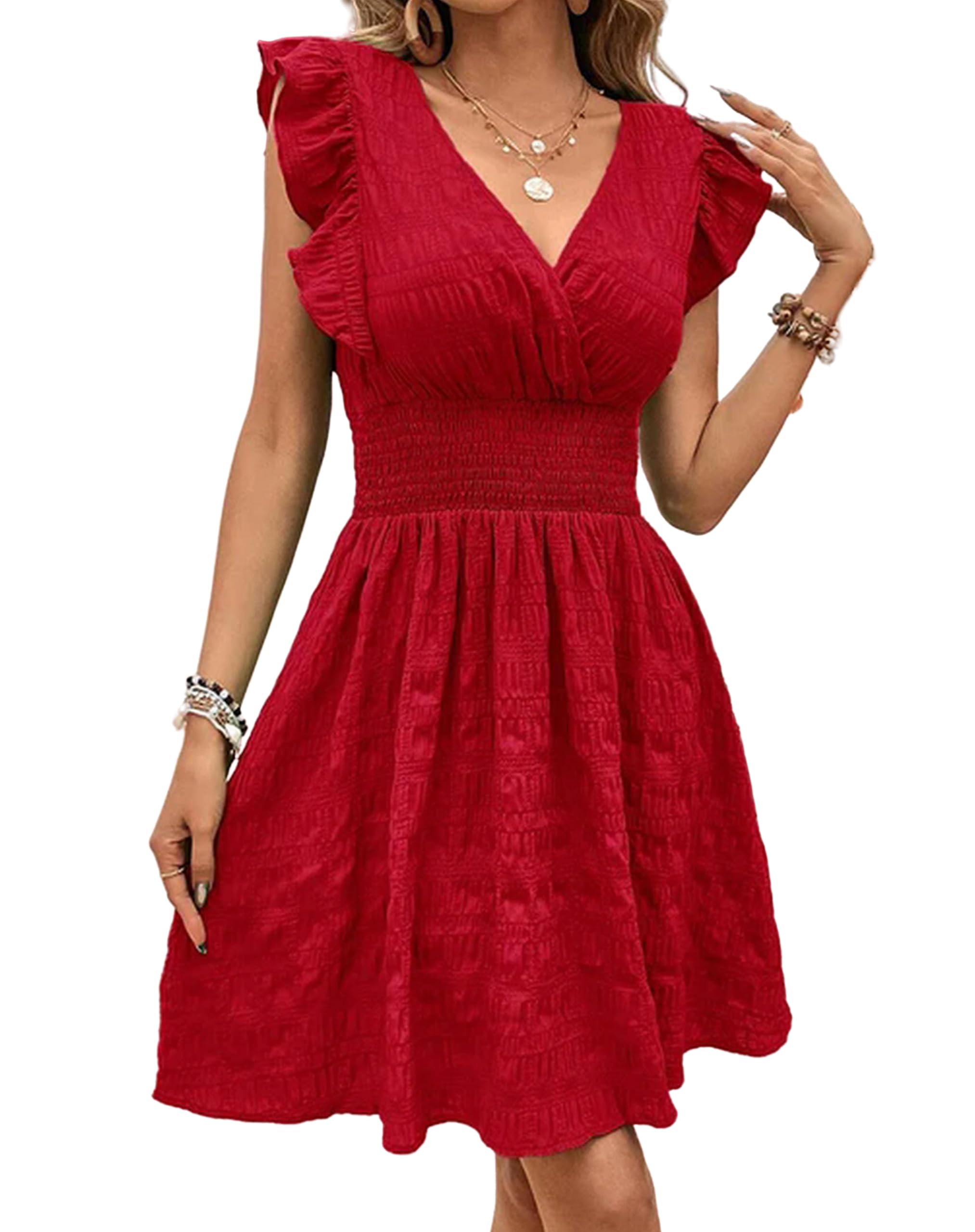 Juketron Elegant Short Dresses For Women Summer Casual Slim Red Sleeveless  Holiday Beach Dress Fashion V Neck A-line In Dresses 2024 : Amazon.co.uk:  Fashion