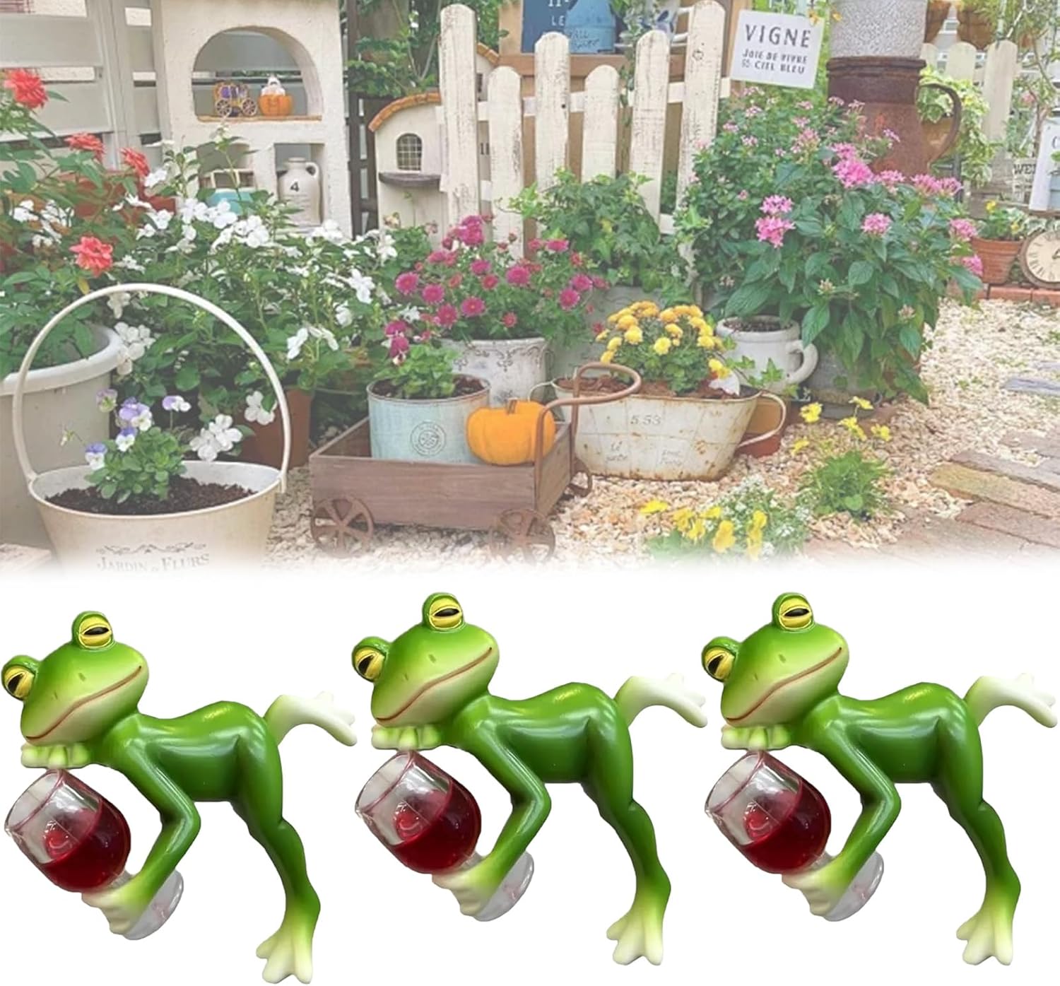 Tipsy Frog, Tipsy Frog Pot Hugger, Not Easy to Fade, Miniature Figurines Plant Decorations for Pots, Funny Decorations for Patio Lawn Balcony & Office Desk (3Pcs Red Wine)