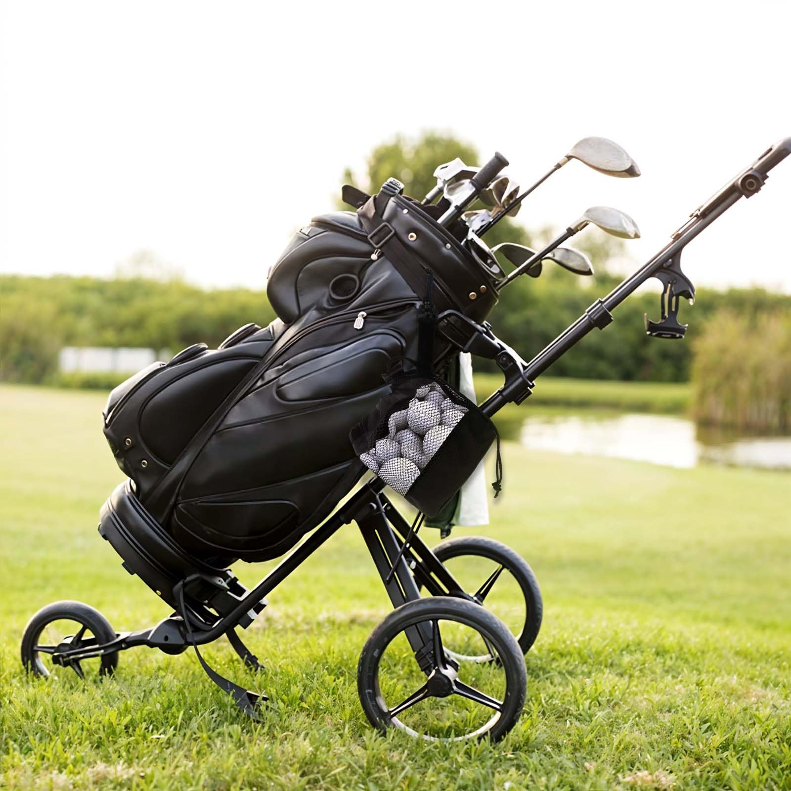 Grevosea Sacchetti per Palline da Golf in Rete di Nylon con Coulisse, Borsa Porta Palline, Accessori Golf Nero