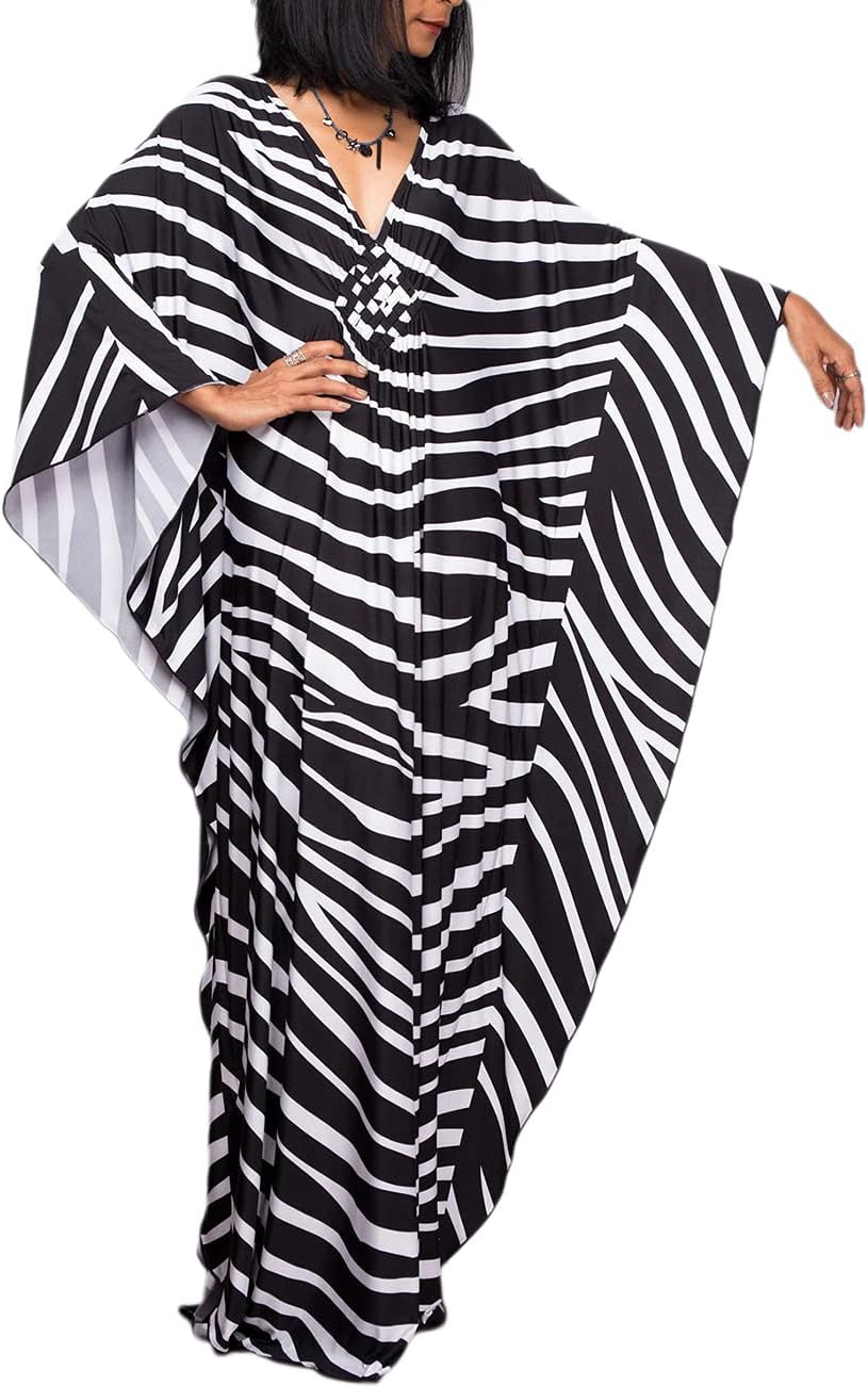 Bsubseach Women Ethnic Print Kaftan Beach Dress Plus Size Swimsuit Cover Up