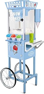 Nostalgia SCC200 54-Inch Tall Snow Cone Cart, Makes 72 ICY Treats, Includes Metal Scoop, 2 Syrup Bottles, 100 Paper Cups/Spoons, Storage Compartment, Wheels for Easy Mobility – Blue, Plastic