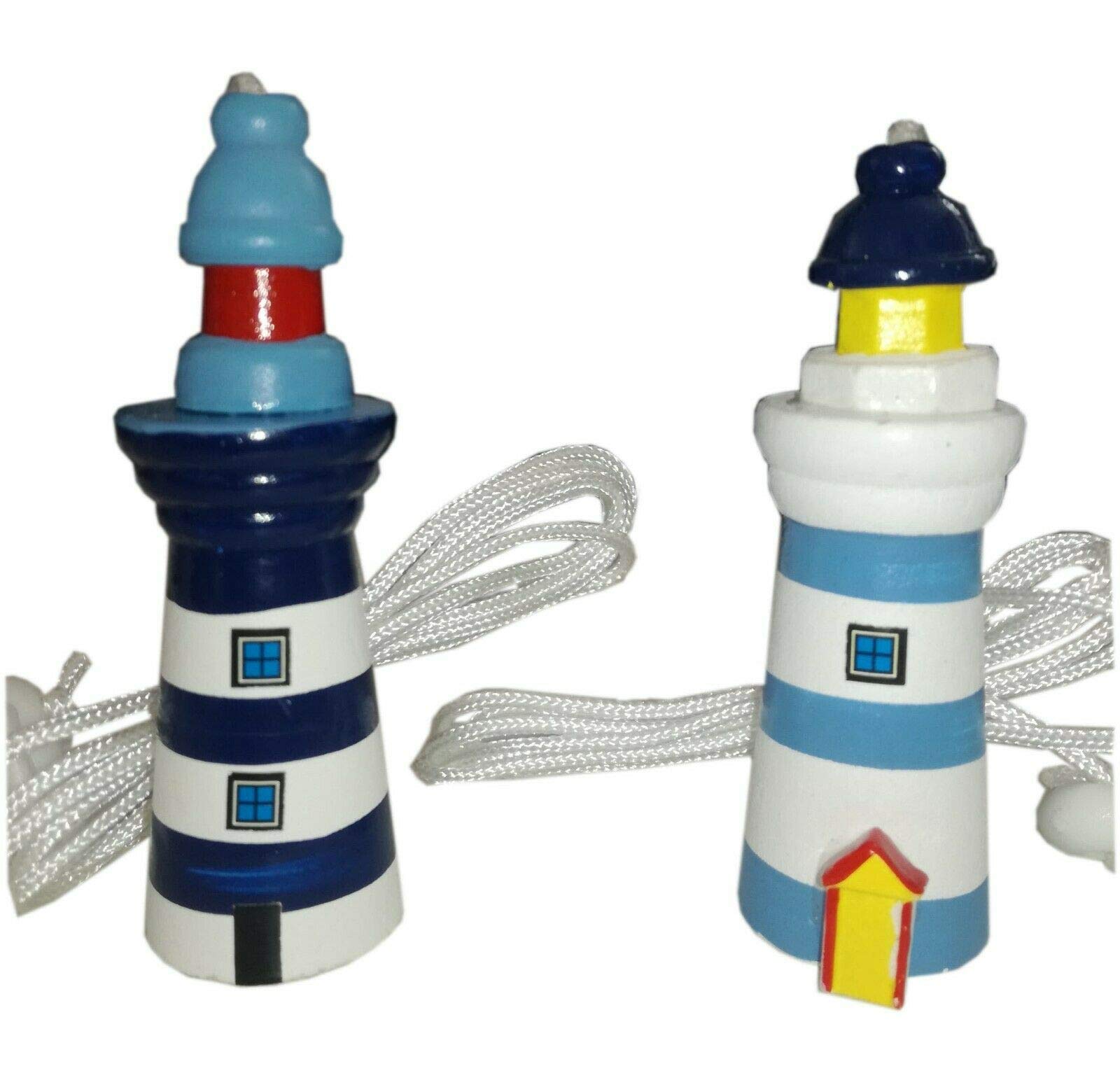 One Nautical Theme Blue and White Lighthouse Light Cord Pull (One Sent at Random)