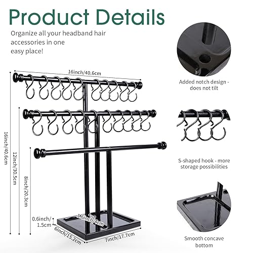 Miniatura 3 de POVETIRE Soporte para diadema de almacenamiento para bebé, organizador de lazo de madera de 3 niveles para lazos para el pelo de niñas, accesorios