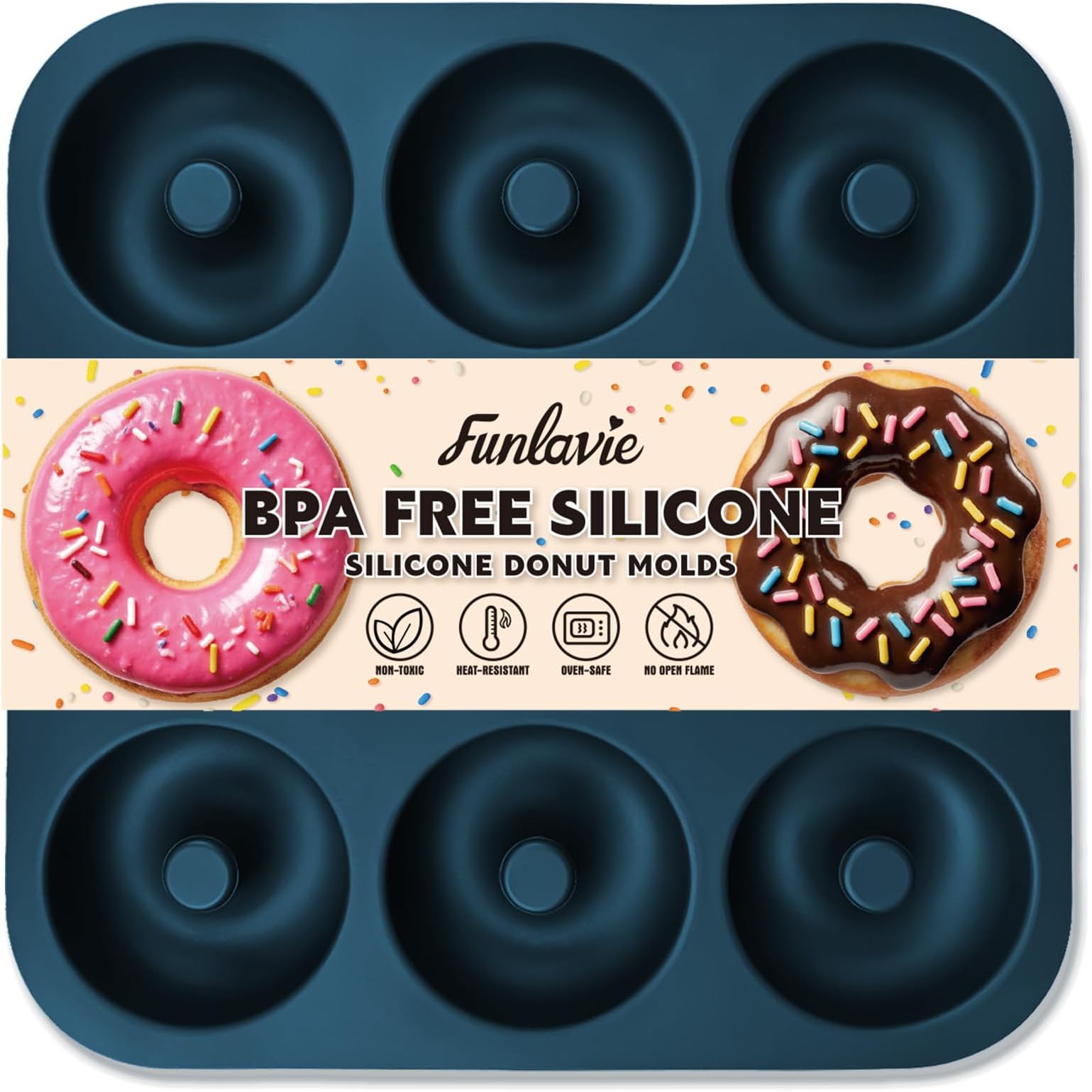 Large Silicone Donut Pan for Baking, 9 Cavity Non-Stick Food Grade Silicone Donut Molds, Doughnut Pan and Bagel Pans for Baking & Kitchen, BPA Free 11.2 x 11.1 Inches, Dishwasher Safe - Blue