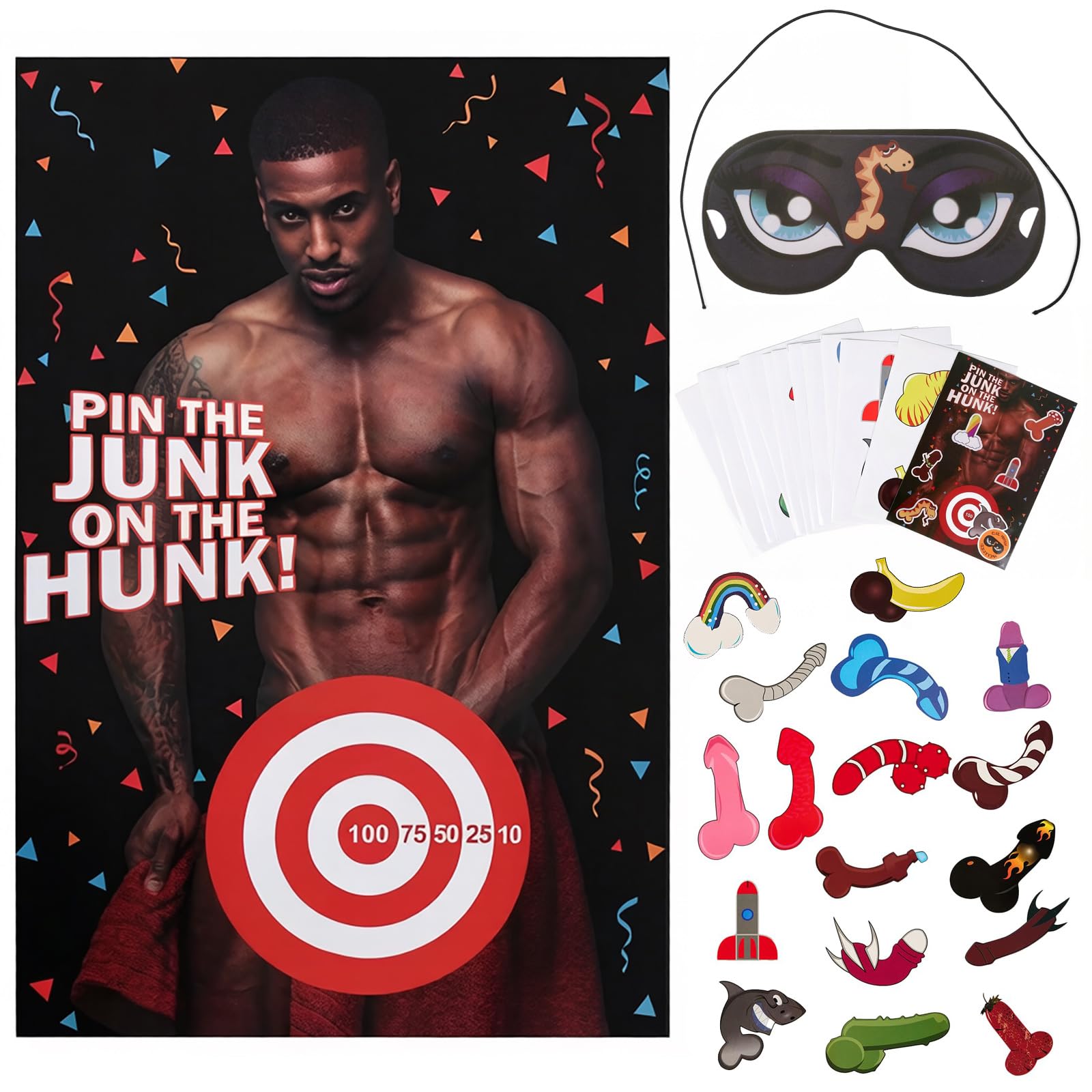 Wild Hilarious Hen Party Game Pin The Pants On The Hunk, Funny Hen Do Games Kit Complete with Poster Pants Stickers Blindfold, Adult Hen Night & Bachelorette Party Decor Accessories