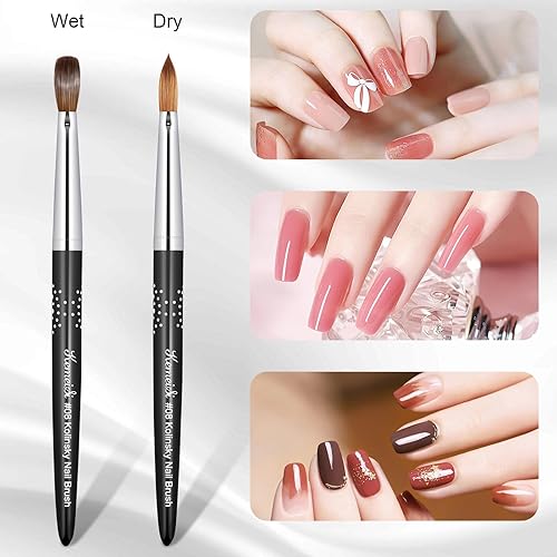 Miniatura 10 de Brocha de uñas acrílicas, tamaño #14, 100% puro, Kolinsky pinceles de arte de uñas para aplicación acrílica, mango resistente, forma ovalada,
