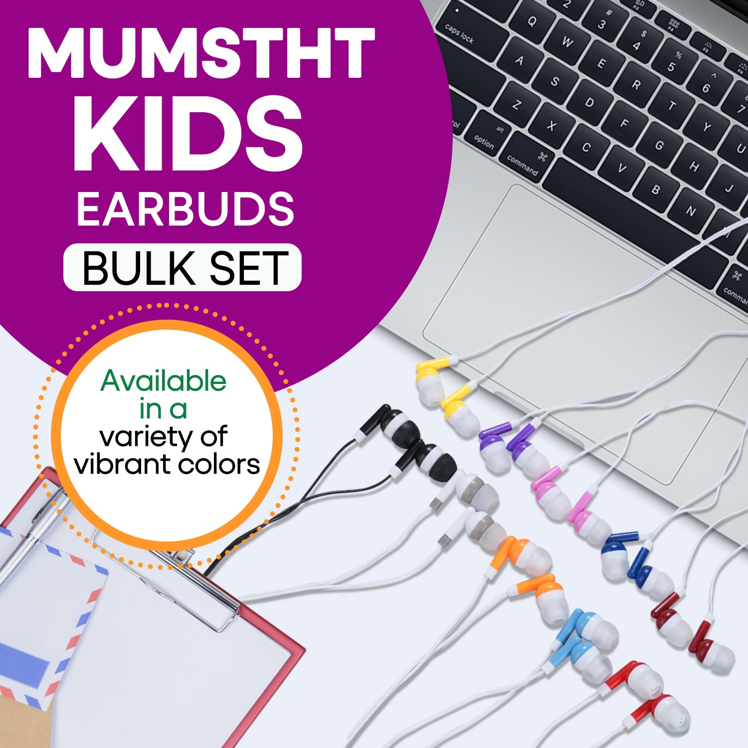 Confezione da 50 auricolari per bambini, per scuola, scuola, biblioteca, studenti, bambini, ragazzi, ragazze, adulti, multicolore, confezionati singolarmente, jack da 3,5 mm (YS001)