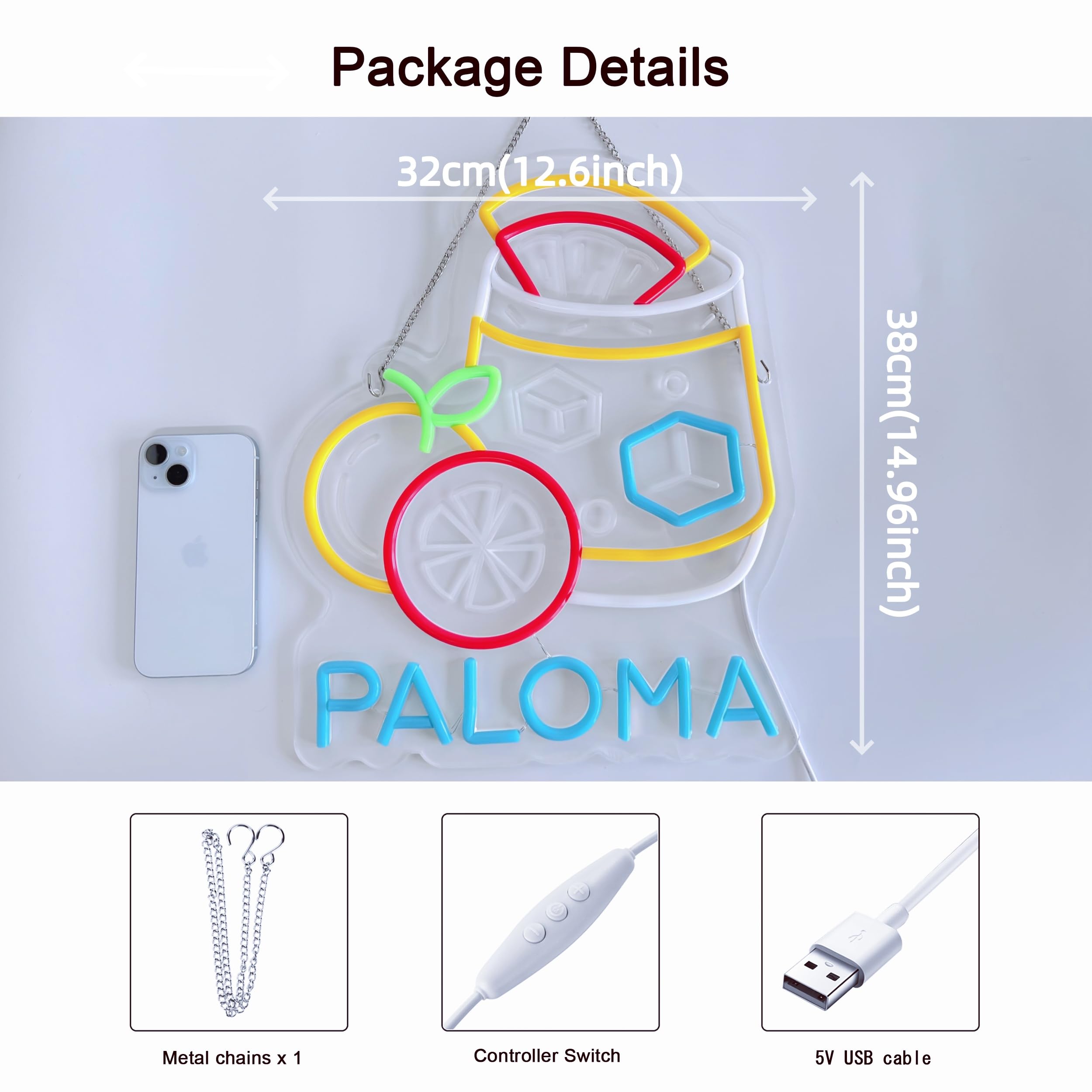 CNBEYOUNG Paloma - Insegna al neon, da appendere, decorazione artistica da parete per ristoranti messicani, negozi, cocktail, bar, cucina, feste, decorazione per la casa, con USB, super luminosa e