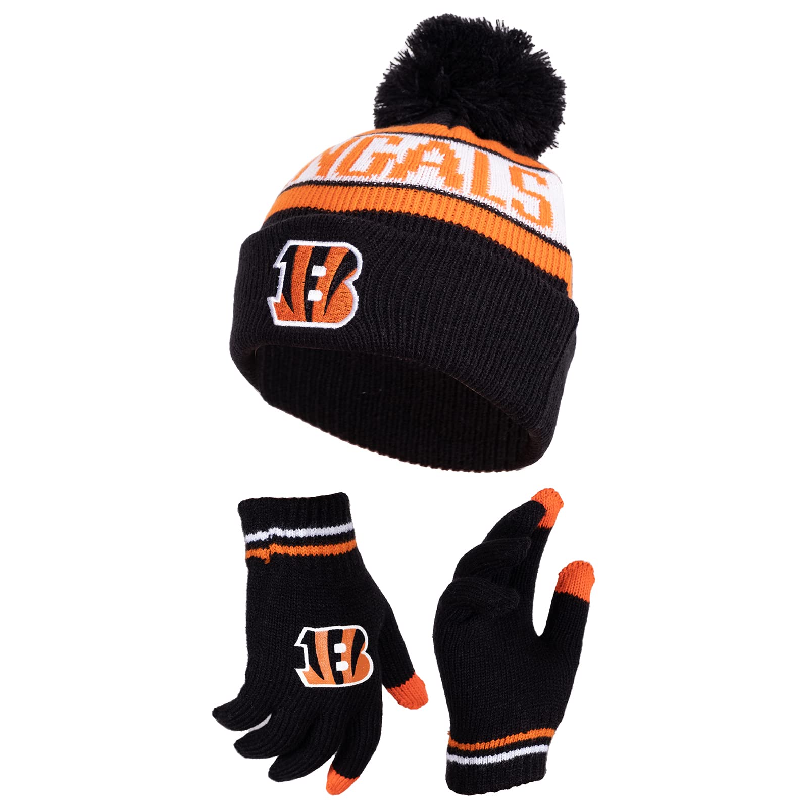 Ultra Game Kids' Standard Super Soft Winter Beanie Knit Hat with Extra Warm Touch Screen Gloves, Team Color 1, One Size
