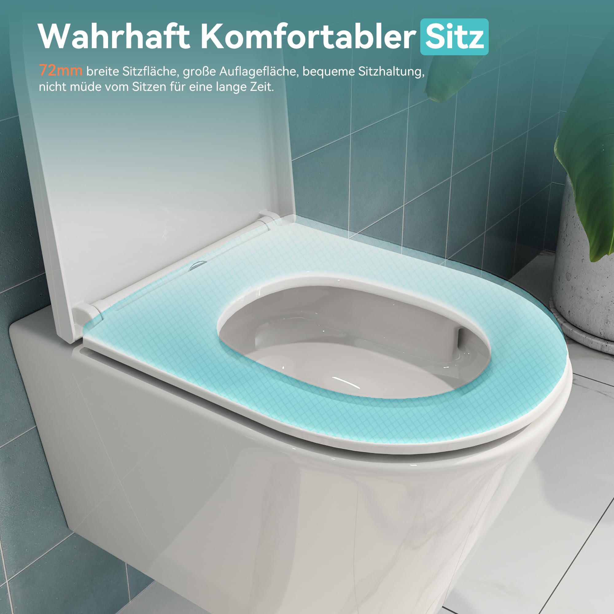 HOROW WC senza bordi con coperchio per WC, WC sospeso in ceramica, set di servizi igienici moderni, lunghezza 539 mm