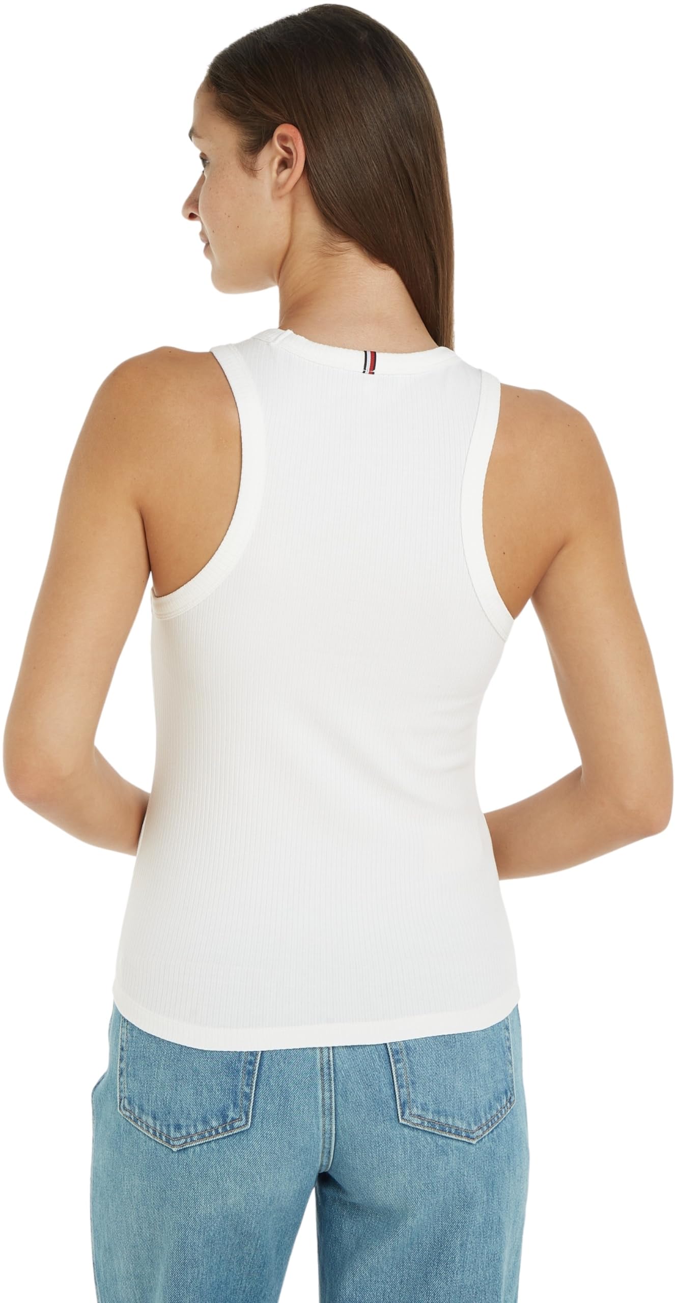 Tommy Hilfiger Damen Top Slim Rib Tank Top mit Stretch, Weiß (Ecru), XXS – Ansicht 2