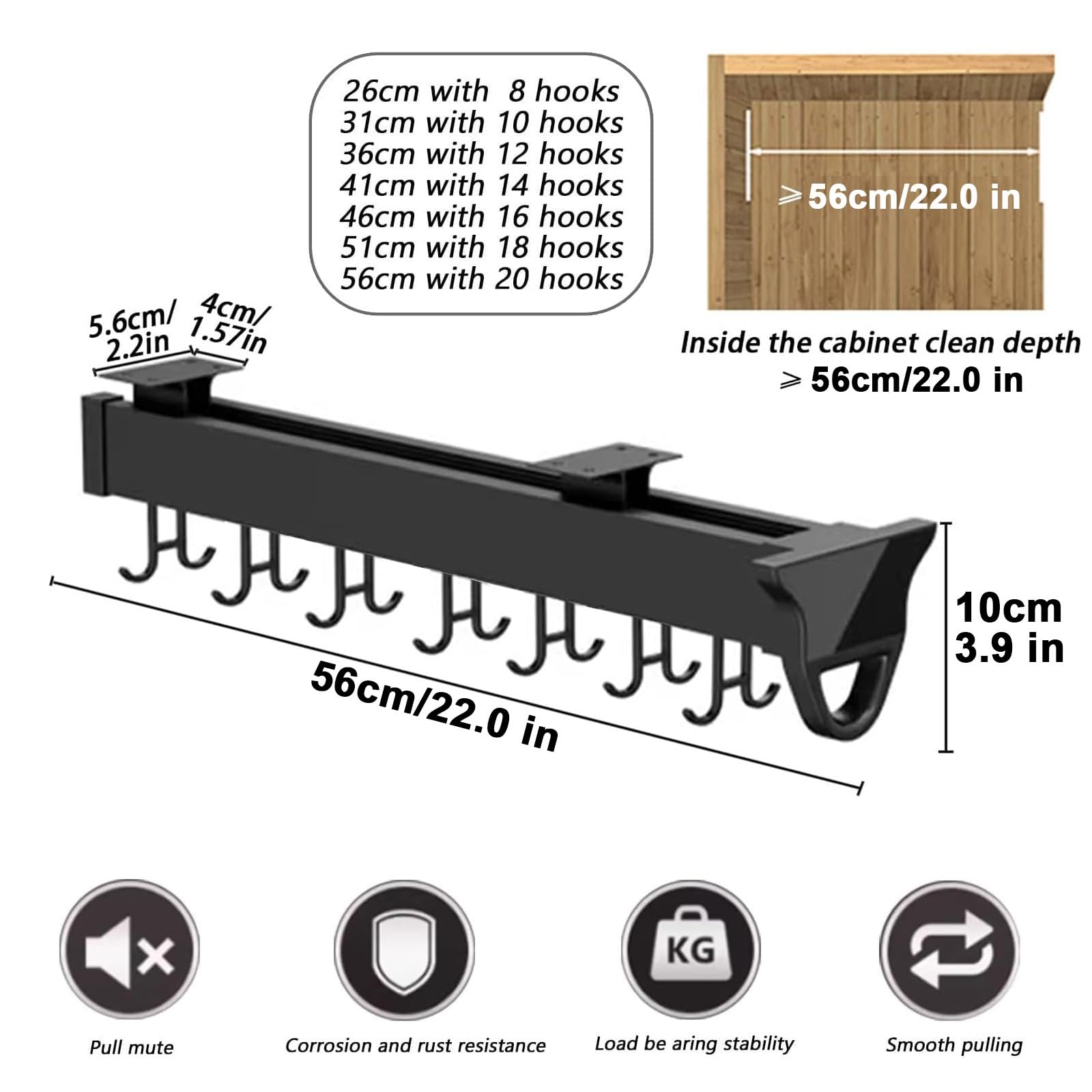 Pfannenhalter Hängend, Mopp und Besenhalter, Ausziehbarer Besenschrank, Ausziehbarer Schrank-Organizer, Gartengeräte-Organizer für Den Küchen- und Gartenbereich zu Hause(56cm(22.0 in))
