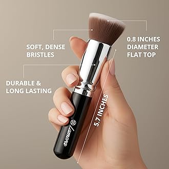 Lamora Makeup Brush Foundation Kabuki - Flat Top Face Brush for Liquid, Cream, and Powder Cosmetics - Full Coverage Blending, Buffing, Stippling, Contouring