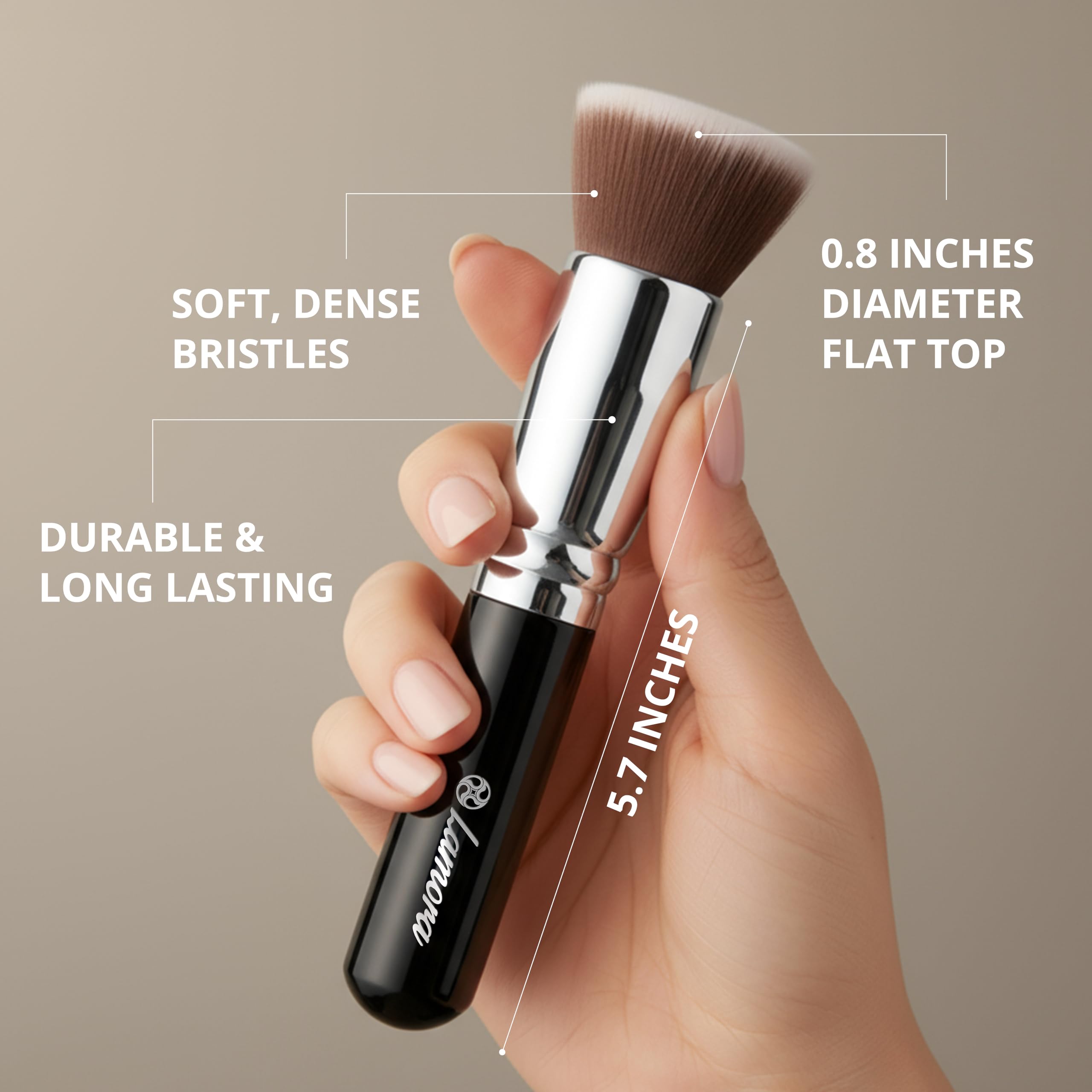 Lamora Makeup Brush Foundation Kabuki - Flat Top Face Brush for Liquid, Cream, and Powder Cosmetics - Full Coverage Blending, Buffing, Stippling, Contouring