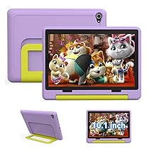 Tablet Bambini 10 Pollici Android 14 Display HD 1280×800 Batteria 5000mAh 8+64GB Espandibile a 1TB Doppia Fotocamera 5+8MP Custodia Protettiva + 3 Adesivi DIY (Viola)
