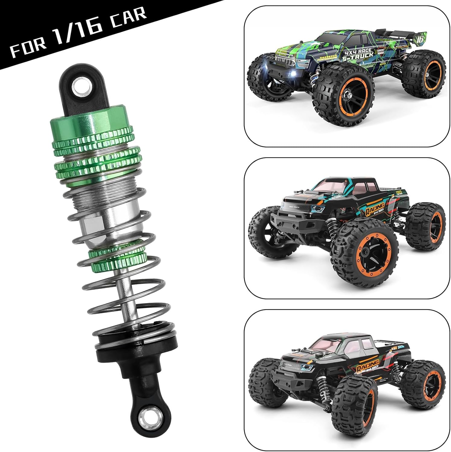 RC Shock Absorber Set 4pcs Dampers for Haiboxing 1/16 HBX16889 16890a 16889A 16889PRO RC Crawler Car (Green)