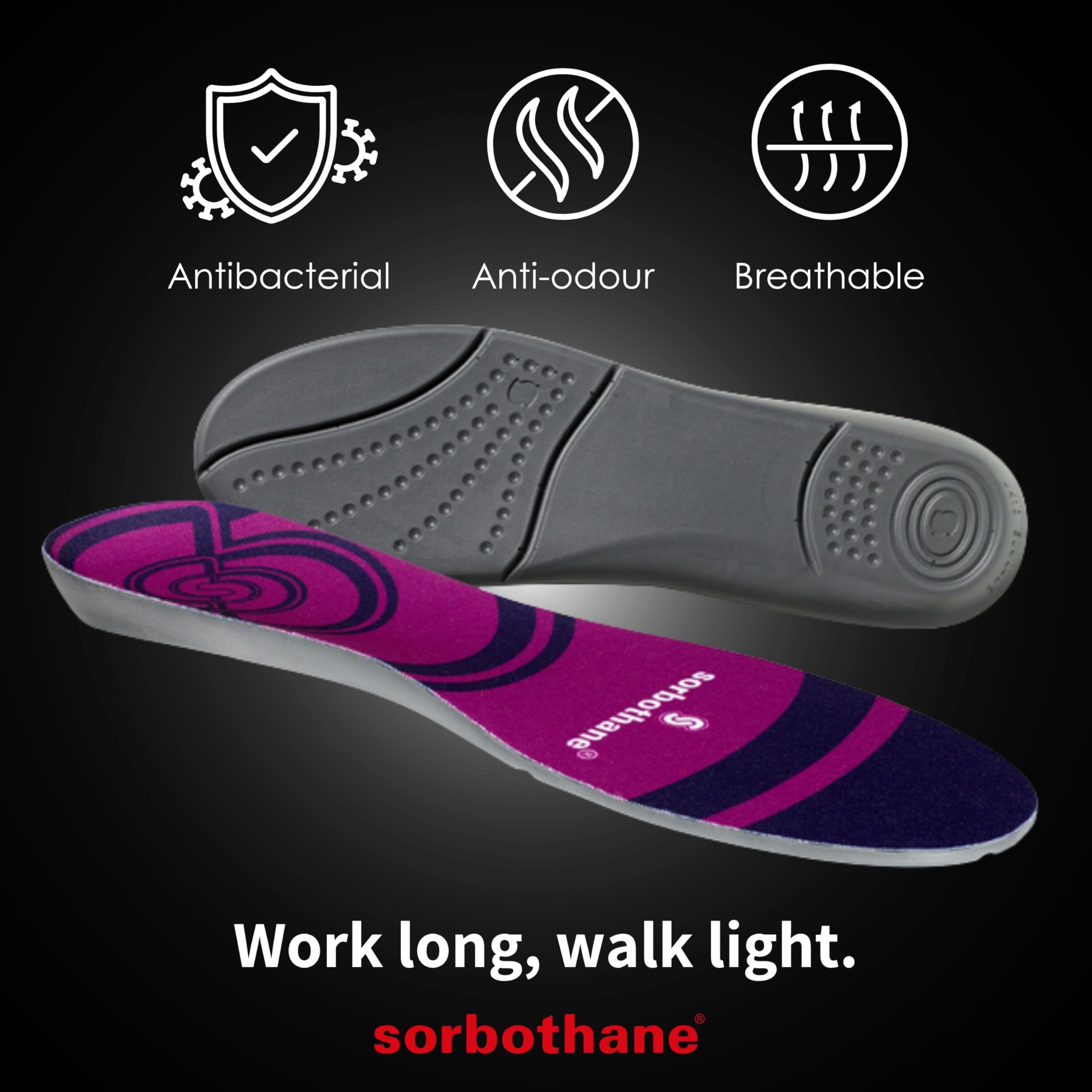 SORBOTHANE Crush N Step Comfort wkładki dla mężczyzn i kobiet, rozmiar 10, poduszka amortyzująca, wkładki redukujące uderzenia na zapalenie powięzi podeszwy, podparcie pięty i ból kostki