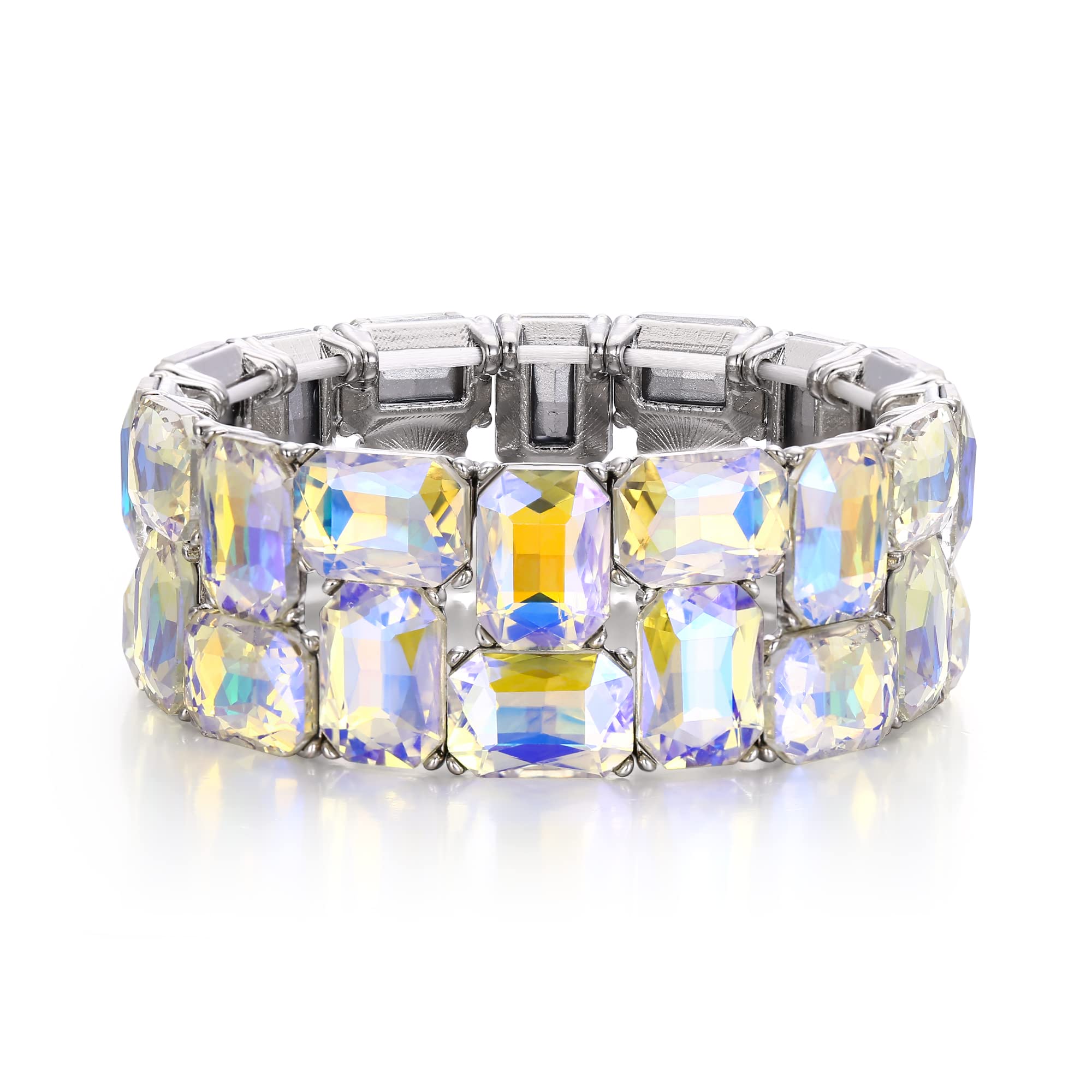 BriLove Women's Gorgeous Sparkling Crystal Emerald Cut Stretch Bangle Bracelet for Wedding Party Prom Jewelry Accessories