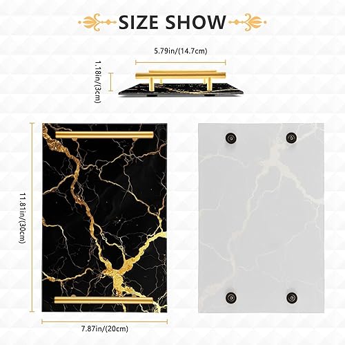 Miniatura 3 de Bandeja de tocador de mármol negro dorado para mostrador de baño, bandeja rectangular de mármol, bandejas decorativas de cocina, bandejas de Mármol