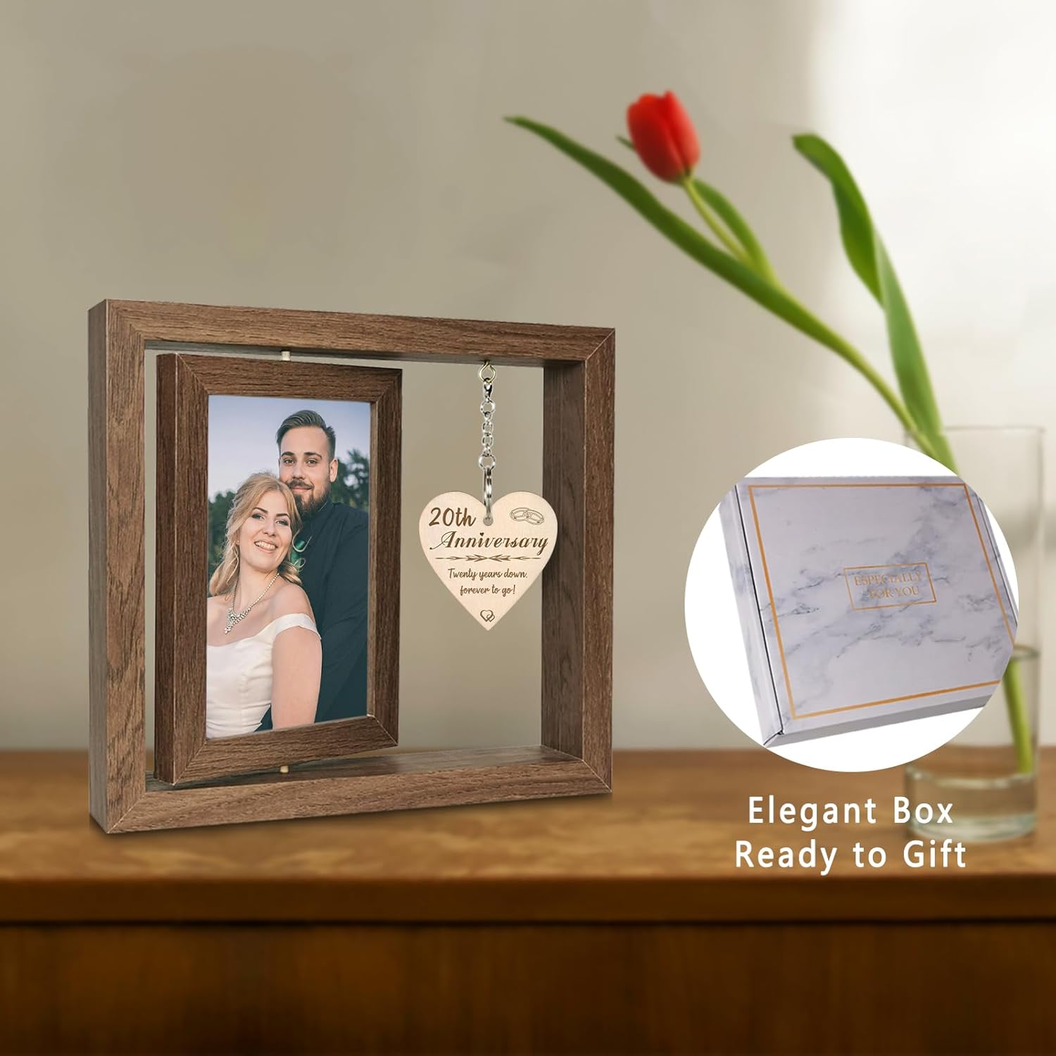 20th Wedding Anniversary Wood Picture Frame Gifts for Couple Wife Husband, 20 Year Anniversary Photo Frame Gifts for Him Her (Display Two 4x6) - Image 2