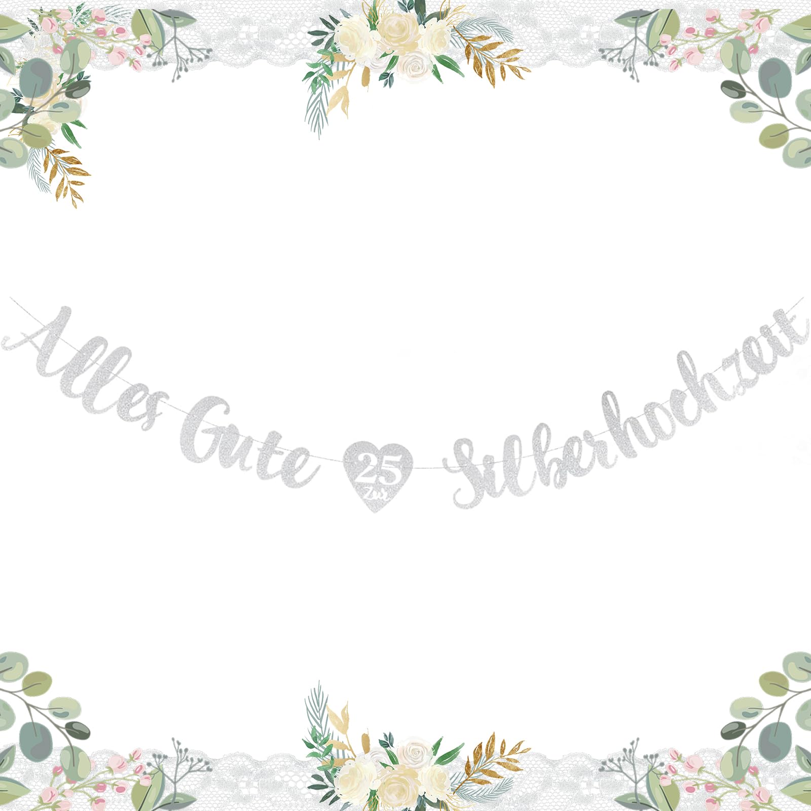 AIBAOBAO Pancarta de Bodas de Plata, Bodas de Plata 25 Aniversario Decoracion, Guirnaldas Aniversario, Pancarta de Aniversario de Boda para 25 Aniversario, Decoración de Fiesta de Aniversario de Boda