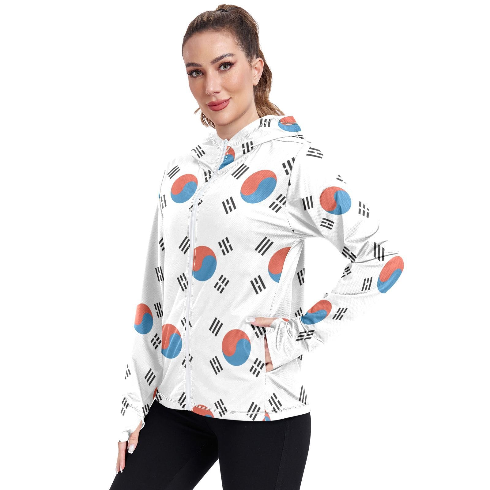 Korea South Flag Women's UPF 50+ Sun Protection Hoodie Jacket Lightweight Long Sleeve Sun Shirt with Pocket Multicoloured