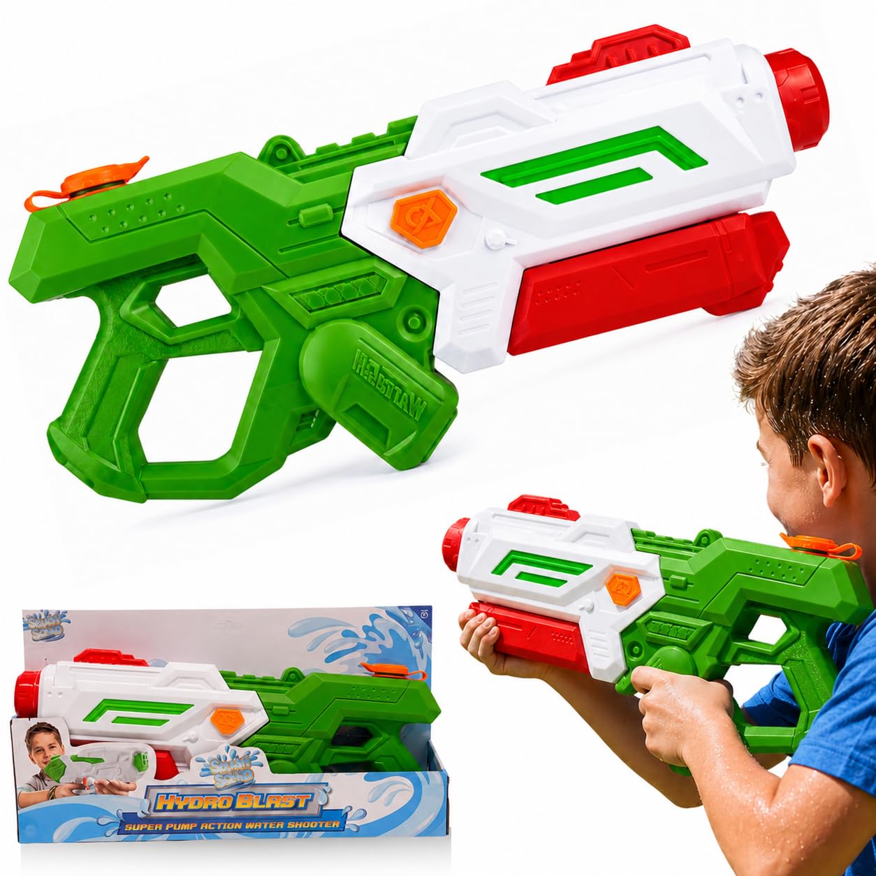 1100ml Large Water Pistol 48cm - Super Soaker Pump Action Water Blaster, 9-10M Range Water Gun for Adults & Kids, Summer Holiday Toys for Pool, Beach Garden (Green)
