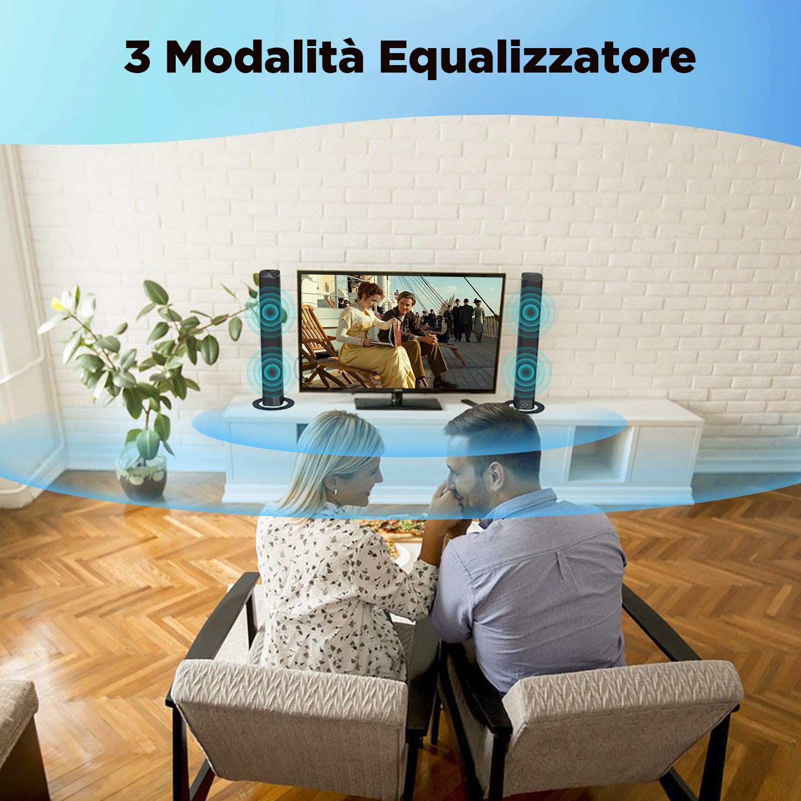 GarageRock Barra de Sonido TV, 2 en 1 Soundbar Divisible con Voice Boost, Barra de Sonido con Sonido Envolvente para Home Cinema, Bluetooth 5.3, 3 Modos de Ecualización, Conexión ARC/Óptico/Aux, 1pcs