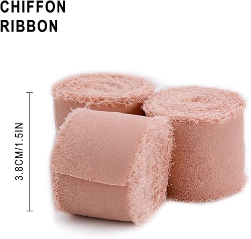 Miniatura 2 de VATIN 3 rollos de cinta de gasa de gasa de gasa con flecos hechos a mano color nude, 1.5 pulgadas x 7 yardas, juego de cintas para invitaciones de