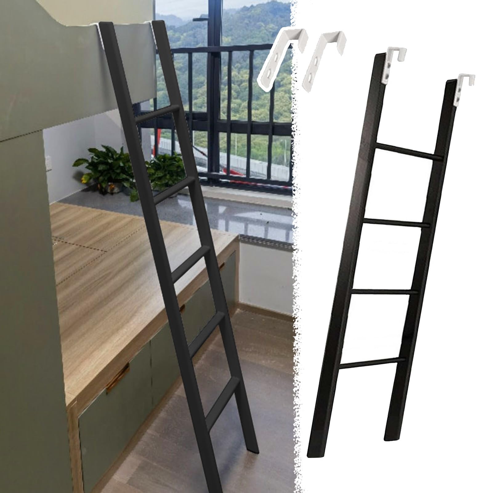 Generisch Bettleiter, Wohnmobil-Etagenbett, 45 47 49 50 53 55 57 59 61 63 65 67 69 Zoll schwarzes Bett für oberes Etagenbett, mit Haken breit (125 cm/49 Zoll)