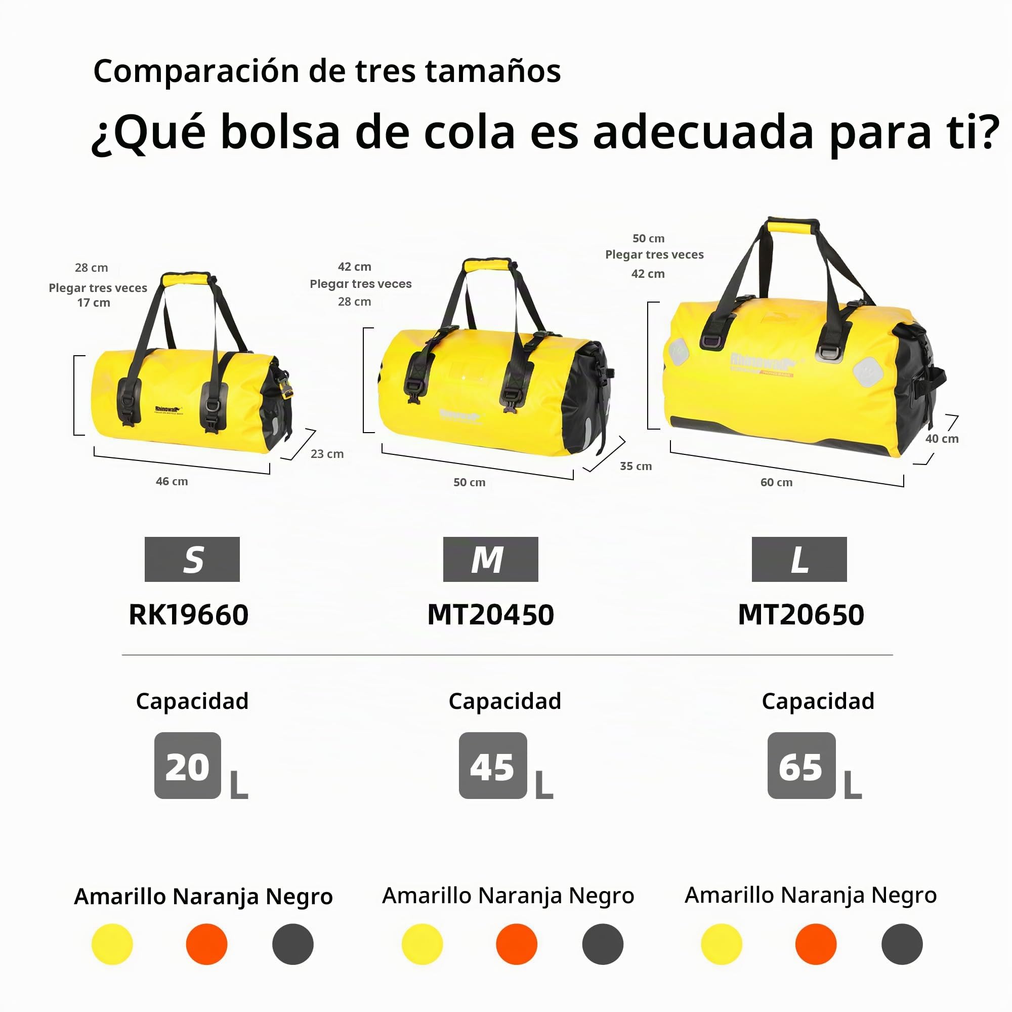 Rhinowalk Bolsa de viaje impermeable para moto, equipaje de viaje, bolsa de asiento de moto, bolsa para el maletero del coche, para camping, canotaje, bicicleta, 65 l, color negro