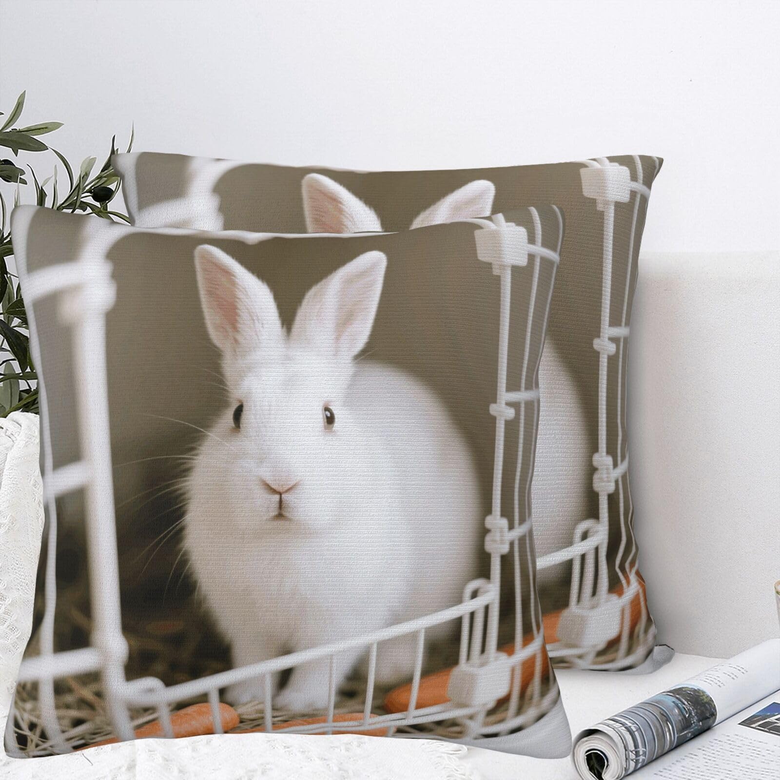 BTCOWZRV Rabbit in The Cage Plush Throw Pillow Covers 18"X18",Soft Cozy Couch Cushion Covers Decorative Pillow Cases for Holiday Home Bedroom Sofa Decors