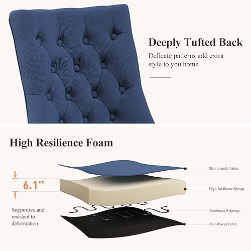 Miniatura 20 de COLAMY Juego de 2 sillas de comedor con botón copetudo, sillas de comedor tapizadas con patas de madera, sillas de cocina con respaldo alado para