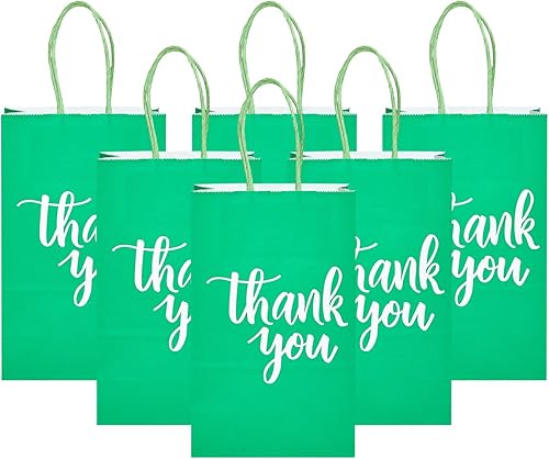 Miniatura 4 de DjinnGlory Paquete de 100 pequeñas bolsas de regalo de papel verde con asas para pequeñas empresas, compras, bodas, baby shower, recuerdos de fiesta