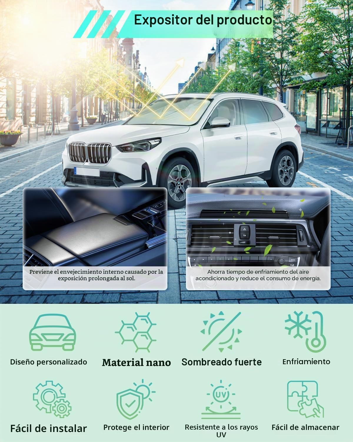 [Update] GAFAT Compatible con BMW X1 U11/ X1 F48 2016-2026 2027 Parasol Parabrisas Interior, iX1 U11 2025 Accesorios Protector Solar, Enfriamiento, Protección UV, UPF 50+