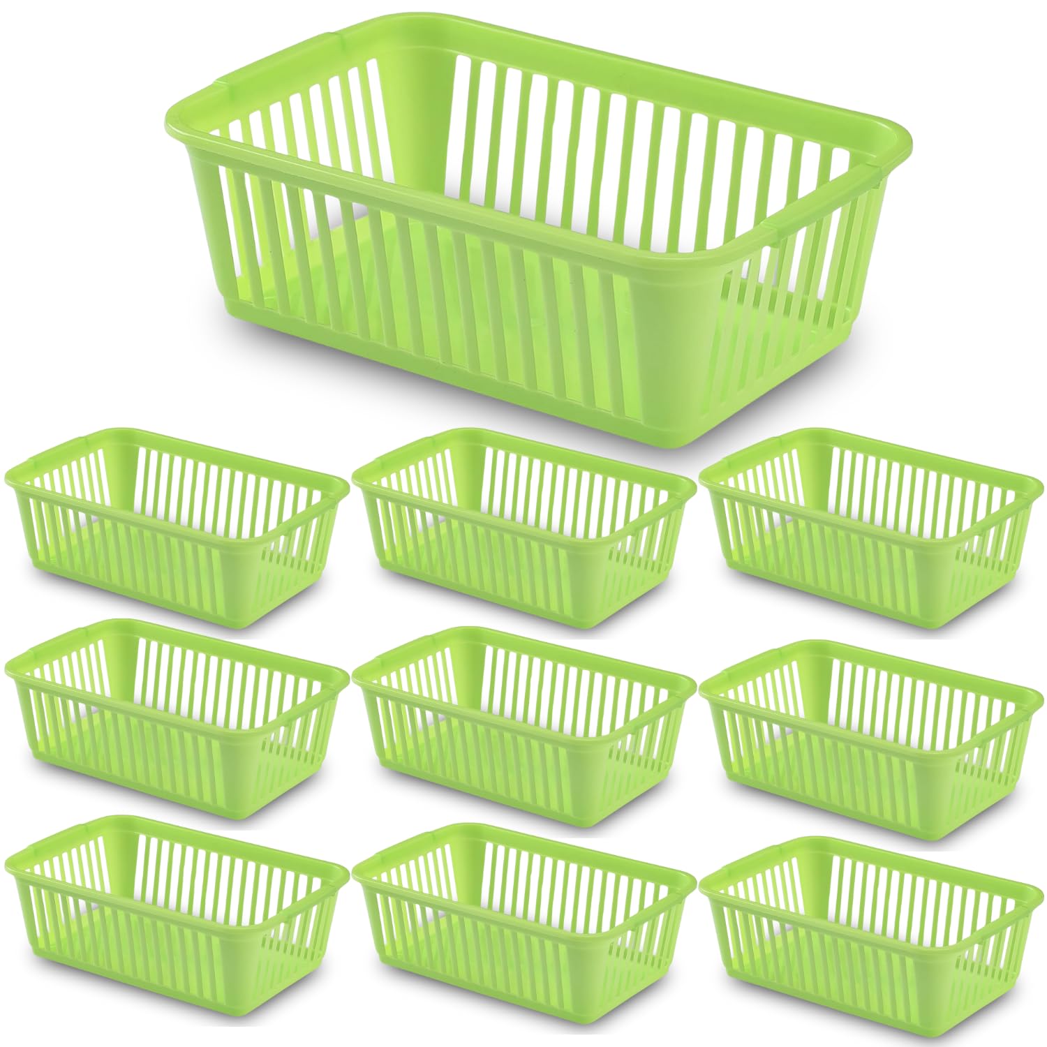 25cm Little Plastic Handy Baskets for kitchen Mini Size Storage Basket (Green, Pack of 10)