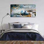 Abstract Wall Art Large Canvas Picture Modern Blue Grey Brown Artwork on Canvas Prints Wall Decoration for Living Room Bedroom Bathroom Kitchen Office Home Wall Decor Framed Ready to Hang 60cm x 120cm