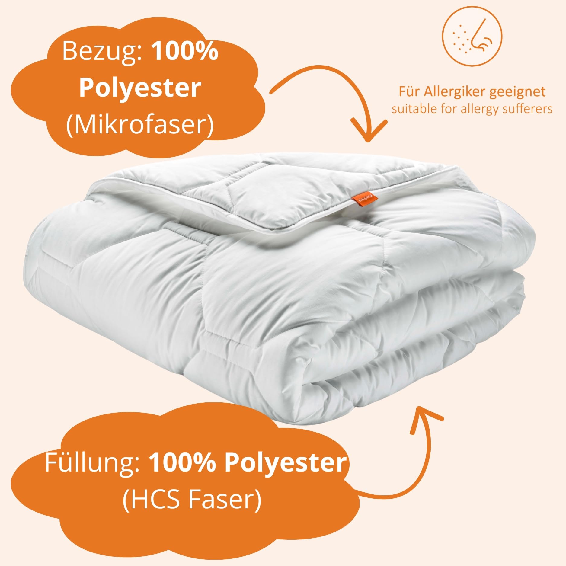 sleepling Winterdecke 155x220 cm, Dicke Winter Bettdecke, Komfort 100 | Warme Winterbettdecke, 100% feine Mikrofaser, Füllung HCS-Faserkugeln, Decke 155 x 220 cm, Made in Germany, OEKO-TEX