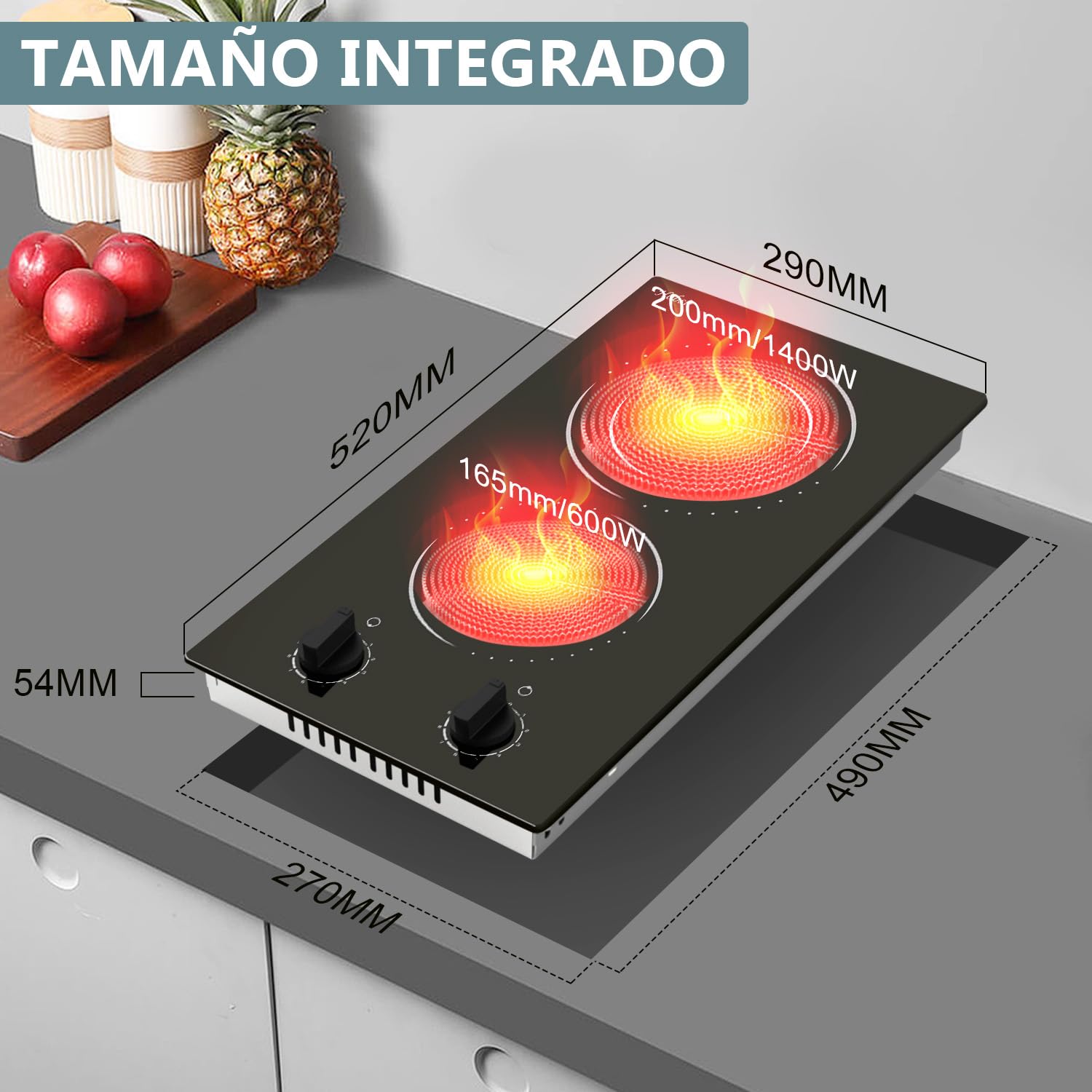 Hobsir Placa Vitrocerámica 2 Fuegos, 30 cm, Mando, 3000W