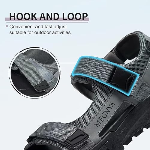 Vista 4 de MEGNYA Sandalias cómodas para caminar para hombre, sandalias deportivas suaves de senderismo con tres correas ajustables de velcro y velcro