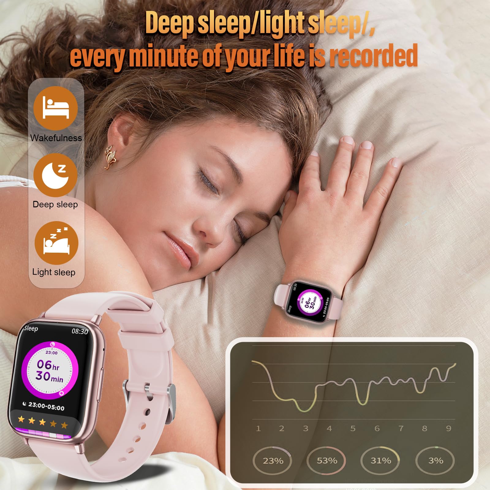 SLOKSFil Reloj Inteligente Mujer con Llamadas, 1,83” HD Smartwatch Mujer, con Frecuencia Cardíaca, SpO2, Presión Arterial, Sueño, IP68, 120+Deportes Fitness, para iOS Android (Rosa)