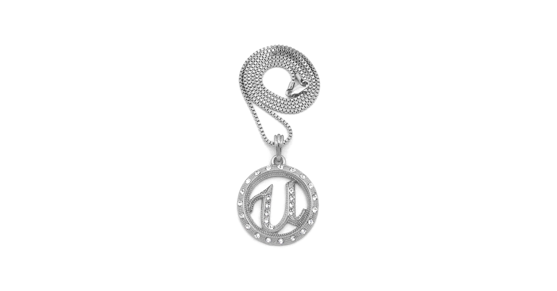 NYFASHION101 Stone Stud Encircled U Pendant with 2mm Box