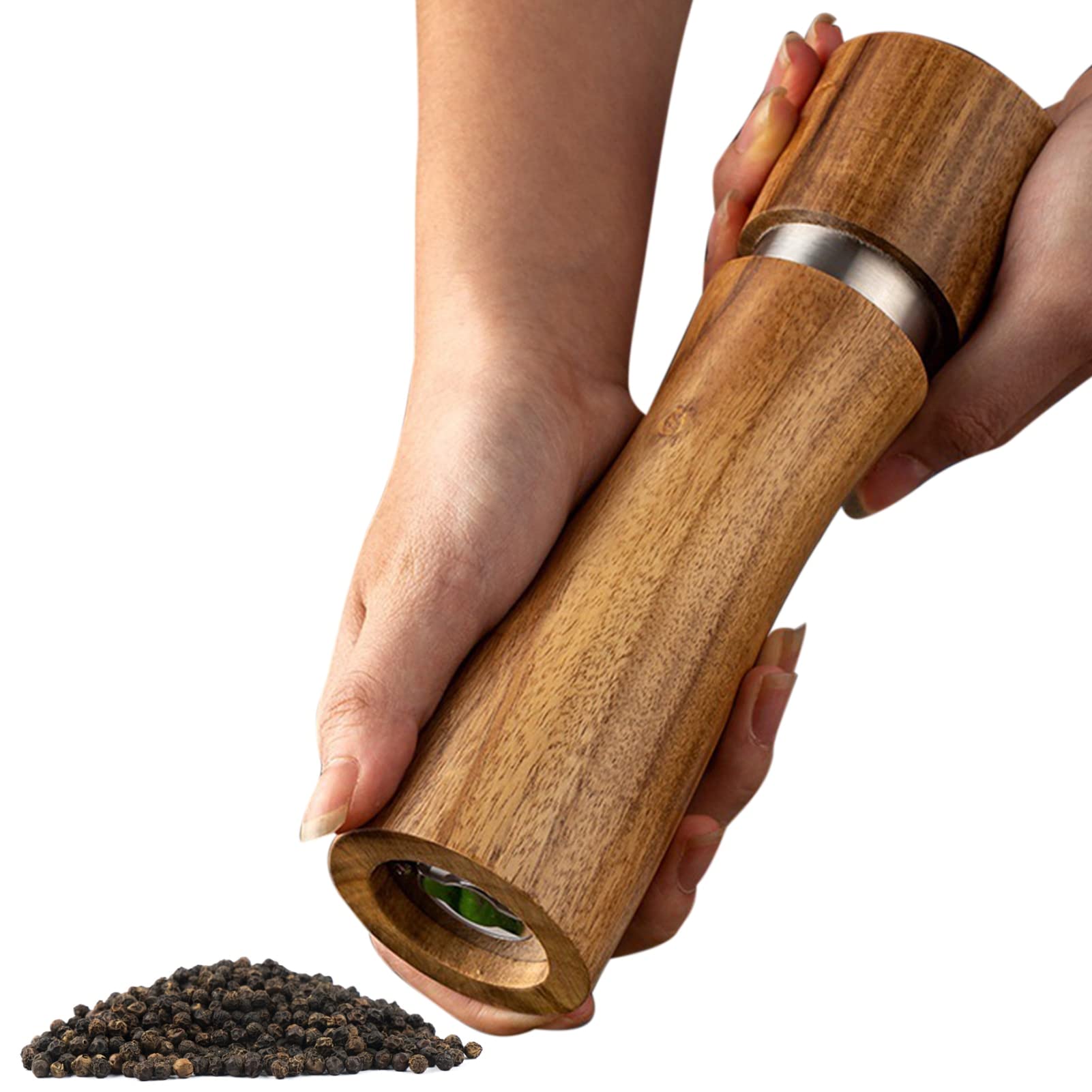 Macinapepe Manuale In Legno Di Gomma 15 Cm - Macinino Regolabile E Ricaricabile Per Cucina - 6