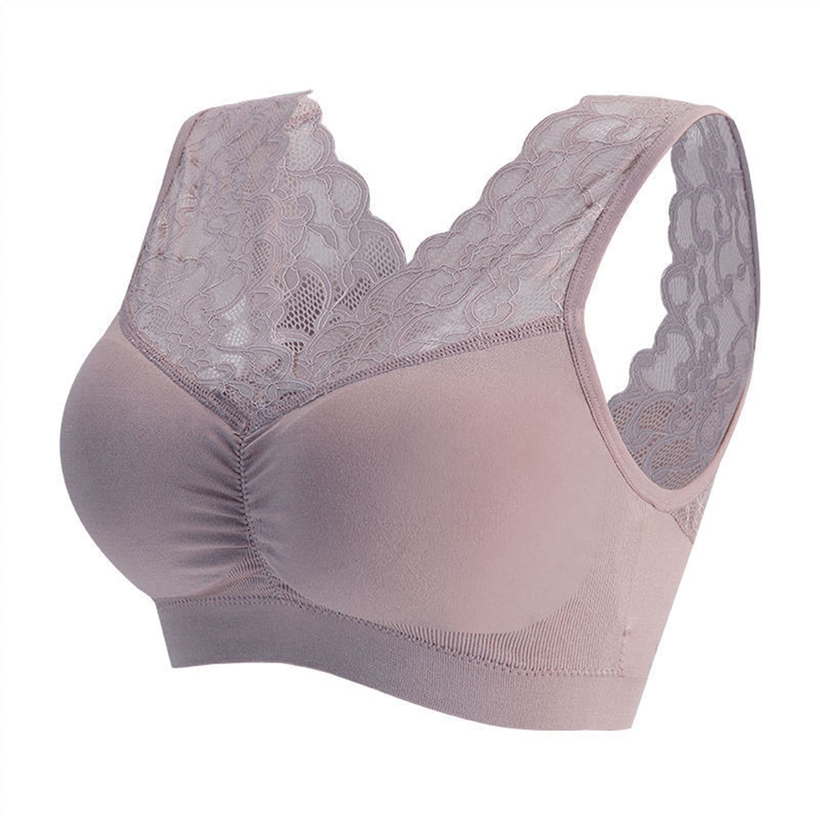 Bielizna Bezszwowa Sexy Piękne Push Up Seamless Wire Free Bras Plus Size Bras Dla Kobiet Seksowny Koronkowy Biustonosz Z Wkładką Do Kamizelki(Beige_L/Large)